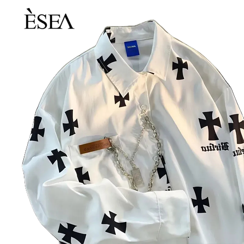 เสื้อเชิ้ตแขนยาว พิมพ์ลาย แฟชั่นฤดูใบไม้ผลิ และฤดูใบไม้ร่วง สําหรับผู้ชาย