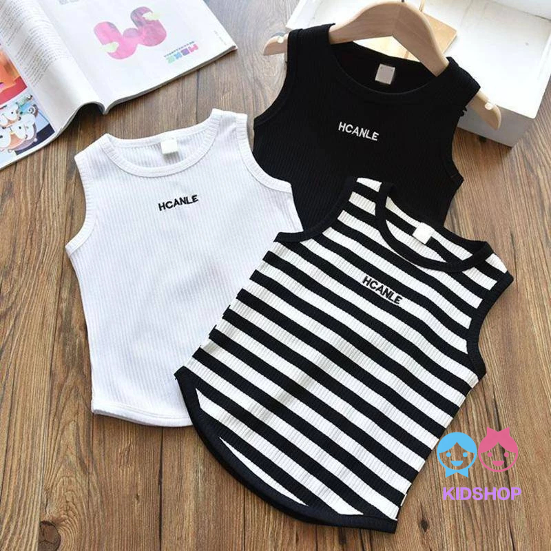 เสื้อยืดแขนกุด พิมพ์ลายตัวอักษร เข้ากับทุกการแต่งกาย สไตล์เกาหลี แฟชั่นฤดูร้อน สําหรับเด็กผู้หญิง