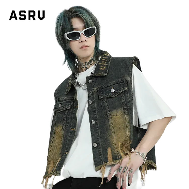 Asrv เสื้อแจ็กเก็ตยีนแขนกุด ทรงหลวม อเนกประสงค์ สไตล์เรโทร สําหรับผู้ชาย และผู้หญิง
