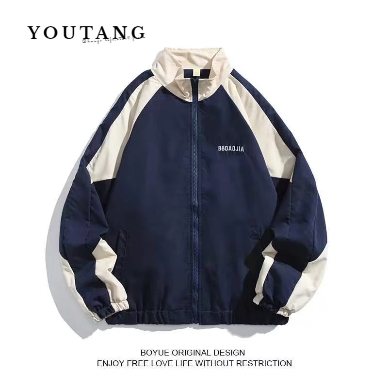 YOUTANG เสื้อแจ็กเก็ตกีฬา ทรงหลวม สีตัดกัน แฟชั่นฤดูใบไม้ร่วง สําหรับผู้ชาย และนักเรียน