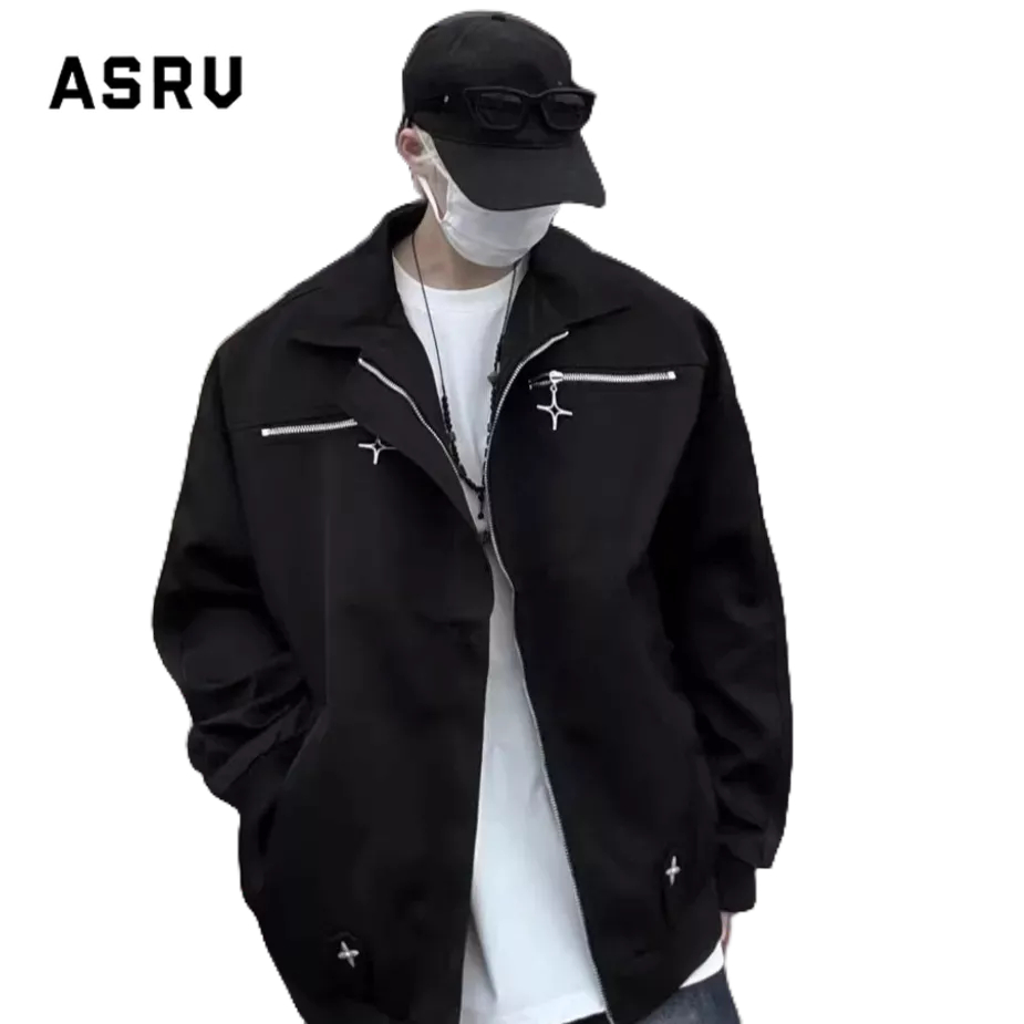 Asrv เสื้อแจ็กเก็ต มีซิป ทรงหลวม อเนกประสงค์ สไตล์อเมริกัน สตรีท สําหรับผู้ชาย และผู้หญิง