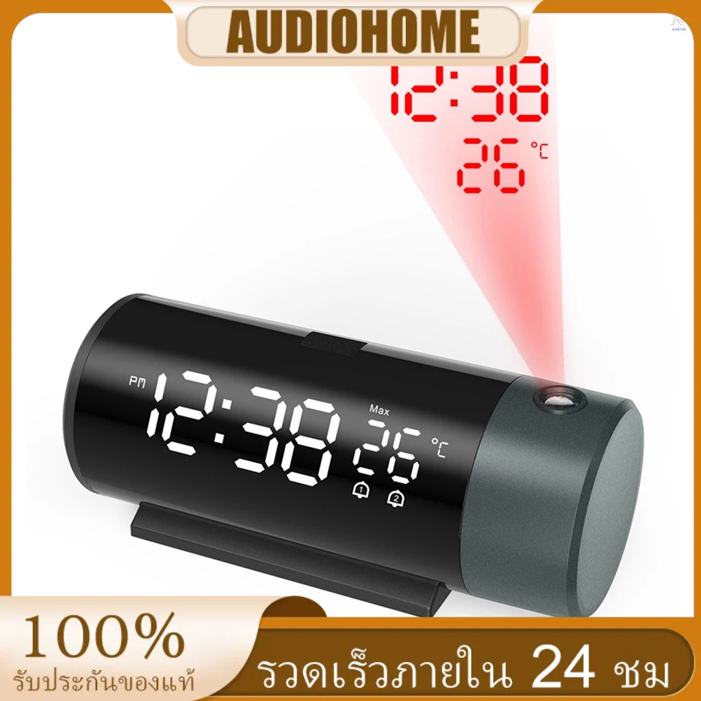 นาฬิกาปลุกดิจิทัล พร้อม 180° นาฬิกาปลุกดิจิทัล โปรเจคเตอร์ หรี่แสงได้ 4 ระดับ หน้าจอ LED ใส ปลุกคู่ เลื่อนปลุกได้ 12 24H สําหรับเบดรู