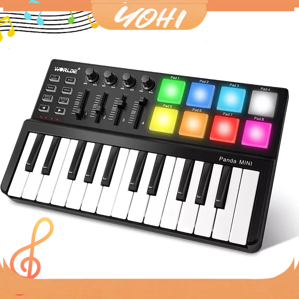 Yohi2018 MIDI Keyboard Controller 25 Keys, Worlde Panda MINI USB Midi Keyboard with Drum Pads, Beat Maker Machine Pad, Black
