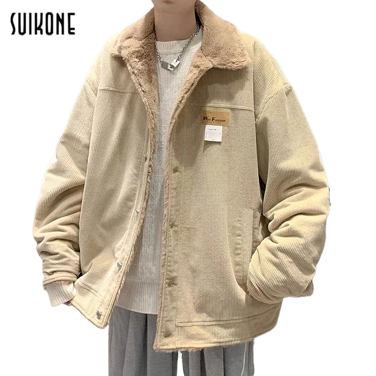 Suikone เสื้อแจ็กเก็ต ผ้าขนแกะ แบบหนา สไตล์ฮ่องกง แฟชั่นฤดูหนาว สําหรับผู้ชาย และผู้หญิง