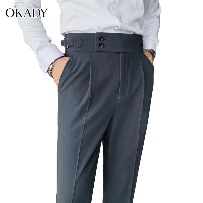 OKADY กางเกงสูทธุรกิจทรงสลิมสไตล์เกาหลีสำหรับผู้ชายที่หรูหรา