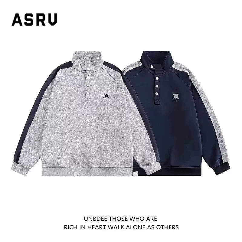 Asrv อเมริกันย้อนยุค ยืนขึ้น ปก ไร้เพศ กํามะหยี่ เสื้อกันหนาว ฤดูใบไม้ร่วงและฤดูหนาว กีฬา สีเทา ผู้ชายและผู้หญิง เสื้อกันหนาว