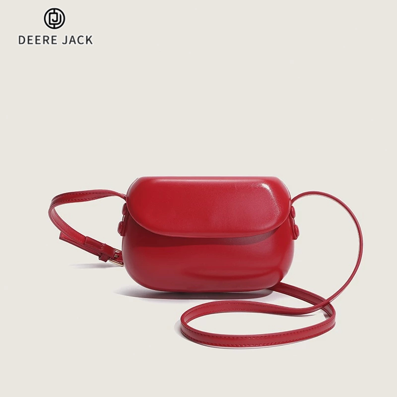 Deere Jack กระเป ๋ าสะพายข ้ างผู ้ หญิงเวอร ์ ชั ่ นเกาหลี Retro Ins Red Dopamine กระเป ๋ าสะพายไหล ่ เรียบง ่ ายอเนกประสงค ์