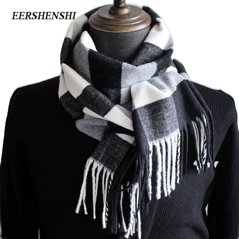 Eershenshi ผ้าพันคอลําลอง พิมพ์ลายตาราง สไตล์ยุโรป และอเมริกา อินเทรนด์ฤดูใบไม้ร่วง และฤดูหนาว สําหรับผู้ชาย