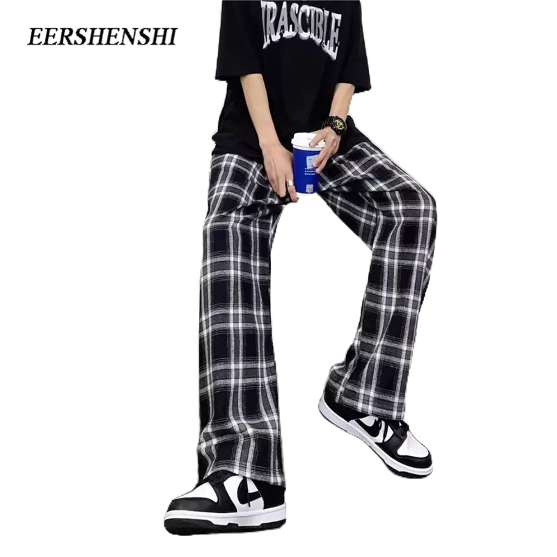 Eershenshi กางเกงกีฬา ขายาว ลายสก๊อต แฟชั่นฤดูใบไม้ผลิ และฤดูใบไม้ร่วง สําหรับผู้ชาย