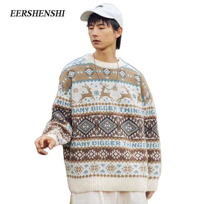 Eershenshi เสื้อกันหนาว ผ้าถัก พิมพ์ลายคริสต์มาส สไตล์ญี่ปุ่น ไฮเอนด์ แฟชั่นฤดูใบไม้ร่วง ฤดูหนาว สําหรับผู้ชาย
