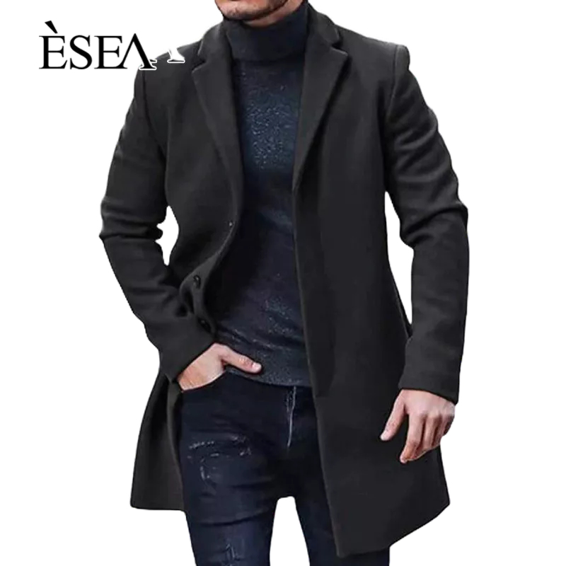 Esea แจ๊กเก็ตผู้ชาย อินเทรนด์ สไตล์ยุโรปและอเมริกา ฤดูใบไม้ร่วงและฤดูหนาว สินค้าใหม่ สีพื้น ยอดนิยม สตรีทแฟชั่นผู้ชาย เสื้อโค้ทร่องลึก