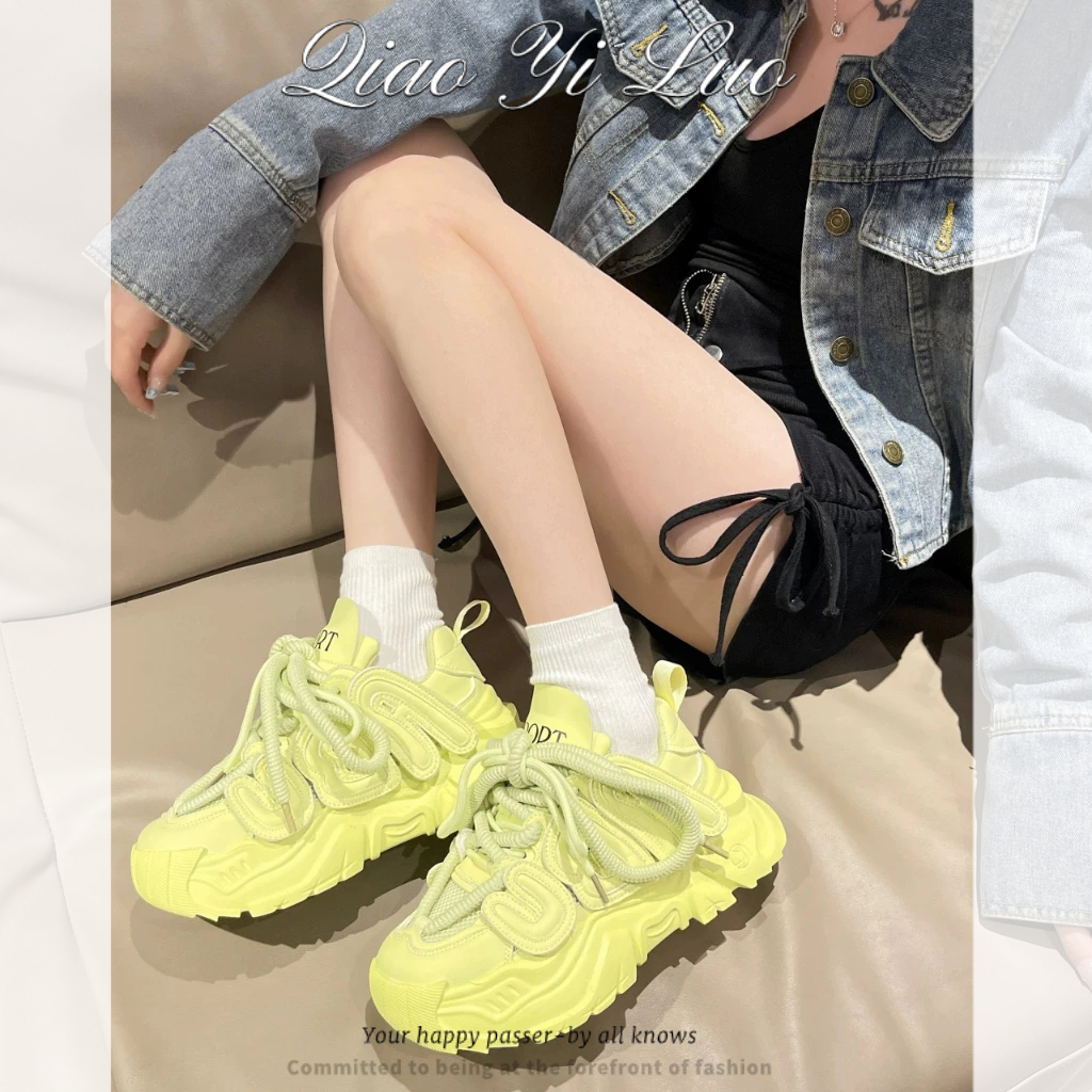 Qiaoyiluo ฤดูใบไม้ร่วงใหม่ ins อินเทรนด์เค้กฟองน้ําหอมขนาดเล็กหนา soled กีฬารองเท้าวิ่งอเนกประสงค์