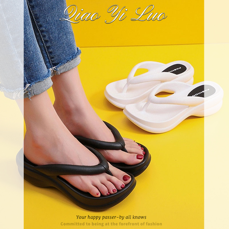 Qiaoyiluo Toe รองเท้าแตะหญิง 2022 ฤดูใบไม้ผลิและฤดูร้อนใหม่เกาหลี Dongdaemun Wedge Heel สวมใส่ด้านนอกแฟชั่นสบายๆรองเท้าแตะด้านล่างหนา