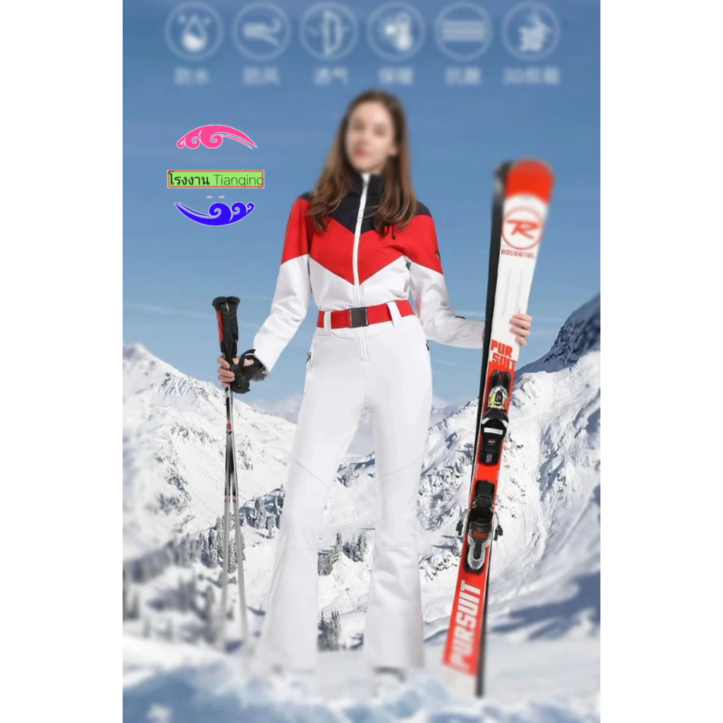 Tianqing โรงงานพร ้ อมสต ็ อกกีฬาแฟชั ่ น Gsou Snow สไตล ์ ใหม ่ Jumpsuit ผู ้ หญิง Double-Board Slim-fit Slimmer ดูรัดตัว Windproof กันน ้ ํา Warm Hooded เสื ้ อสกี
