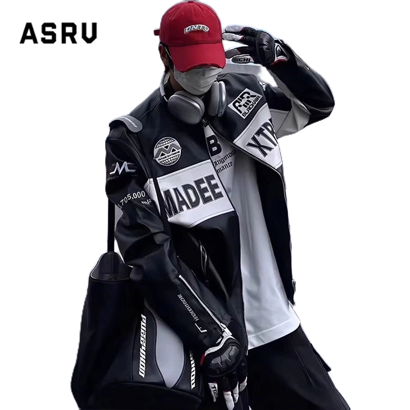Asrv เสื้อแจ็กเก็ตเบสบอล หนัง PU มีซิป ปักลาย สไตล์อเมริกันย้อนยุค ทรงหลวม เหมาะกับทุกเพศ ทุกวัย