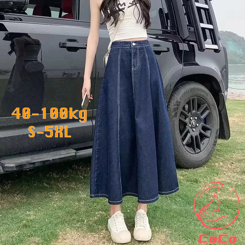 [พลัสไซซ์] S-5xl กระโปรงยีนยาว เอวสูง หลวม กลาง และยาว สวย ทรงเอ กระโปรงร่ม 5VGF