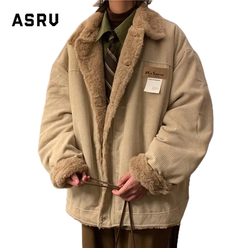 Asrv เสื้อแจ็กเก็ต ผ้าลูกฟูก ผ้าฝ้าย บุกํามะหยี่ แบบหนา สไตล์ญี่ปุ่น แฟชั่นฤดูหนาว สําหรับผู้ชาย และผู้หญิง