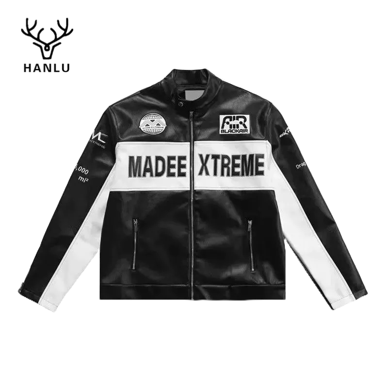 Hanlu เสื้อแจ็กเก็ตเบสบอล หนัง PU ปักลาย ทรงหลวม สไตล์อเมริกันเรโทร แฟชั่นฤดูใบไม้ร่วง สําหรับทุกเพศ
