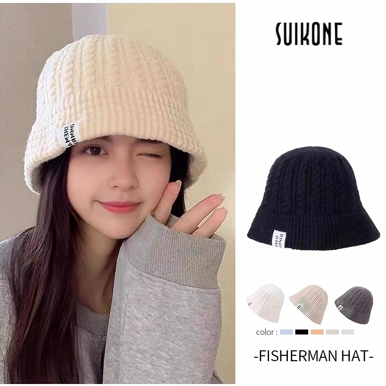 Suikone หมวกชาวประมง ผ้าถัก ให้ความอบอุ่น สไตล์เกาหลี เรโทร แฟชั่นสําหรับผู้ชาย และผู้หญิง