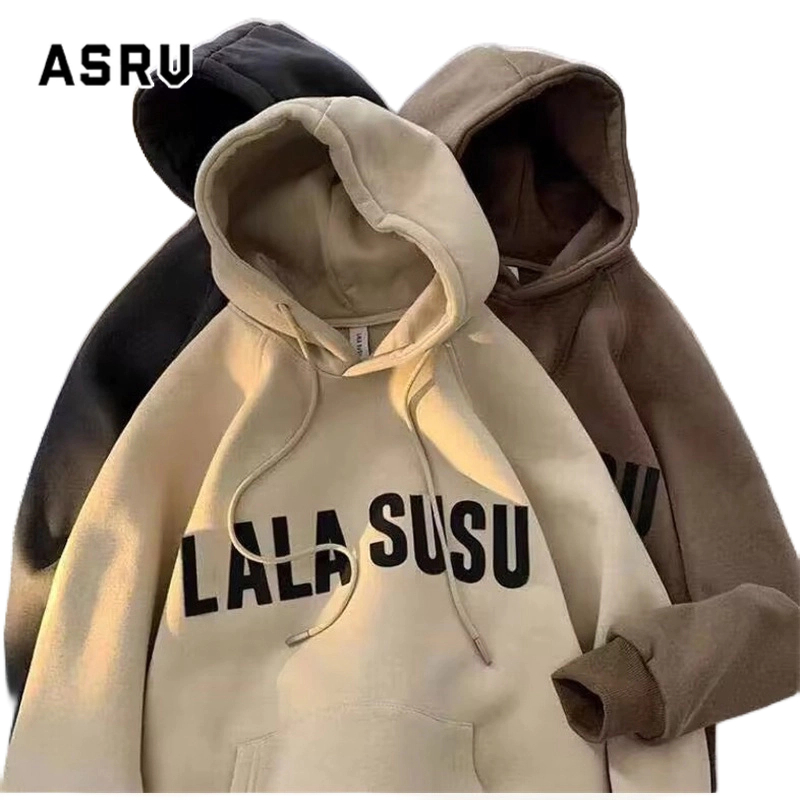 Asrv อเมริกันย้อนยุค ตัวอักษร พิมพ์ กํามะหยี่ มีฮู้ด เสื้อกันหนาว ฤดูใบไม้ร่วง หลวม และอเนกประสงค์ มีฮู้ด เสื้อกันหนาว สําหรับผู้ชาย และผู้หญิง