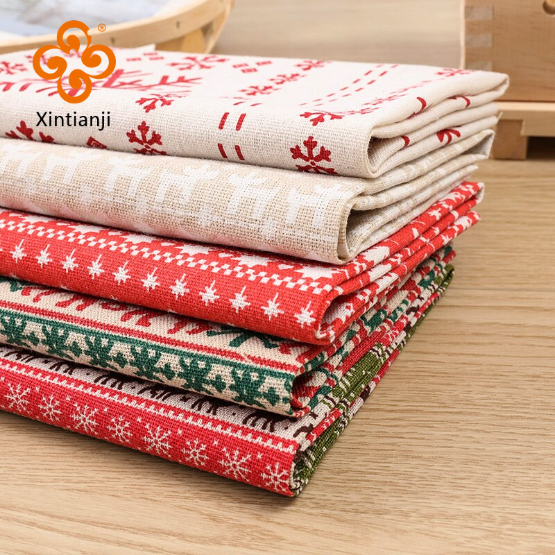 คริสต์มาส patchwork ผ้ามัดเก่าหยาบ DIY ผ้าพิมพ์ผ้าฝ้ายผ้าลินินผ้า 50x50 ซม./ชิ้น TJ1241