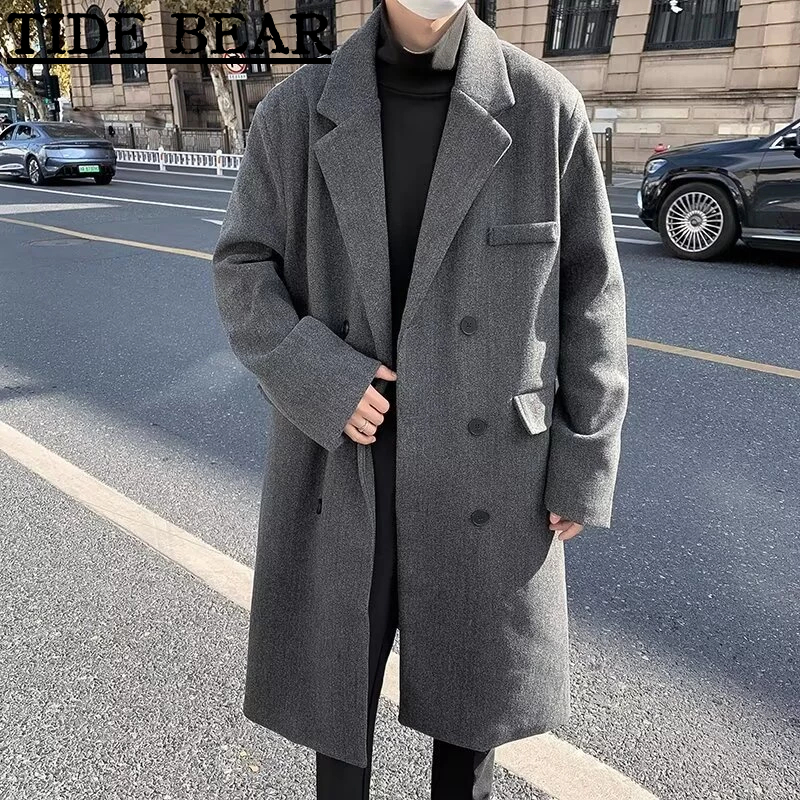 Tide BEAR ใหม่ เสื้อโค้ทยาวถึงเข่า แขนยาว ติดกระดุมสองแถว ไฮเอนด์ สไตล์ญี่ปุ่นย้อนยุค แฟชั่นสําหรับผู้ชาย