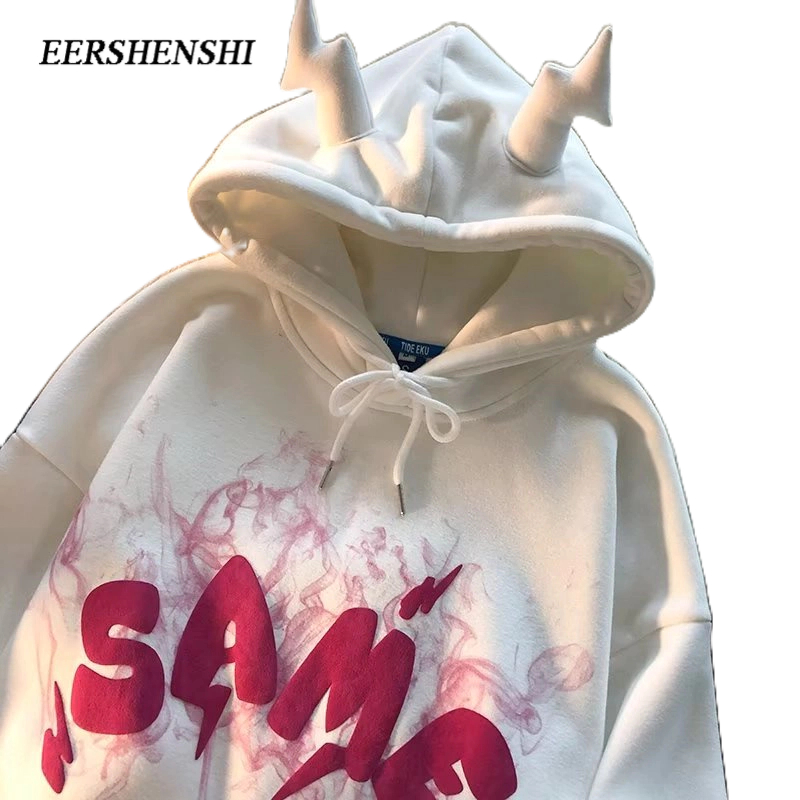 Eershenshi เสื้อกันหนาวลําลอง มีฮู้ด ทรงหลวม พิมพ์ลาย สไตล์เรโทร แฟชั่นฤดูใบไม้ผลิ และฤดูใบไม้ร่วง สําหรับผู้ชาย