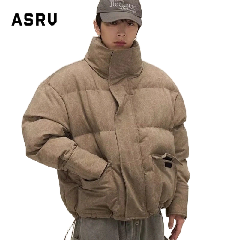 Asrv เสื้อโค้ท ผ้าฝ้าย แบบหนา คอปกตั้ง ทรงหลวม สไตล์เกาหลี แฟชั่นฤดูหนาว สําหรับผู้ชาย และผู้หญิง