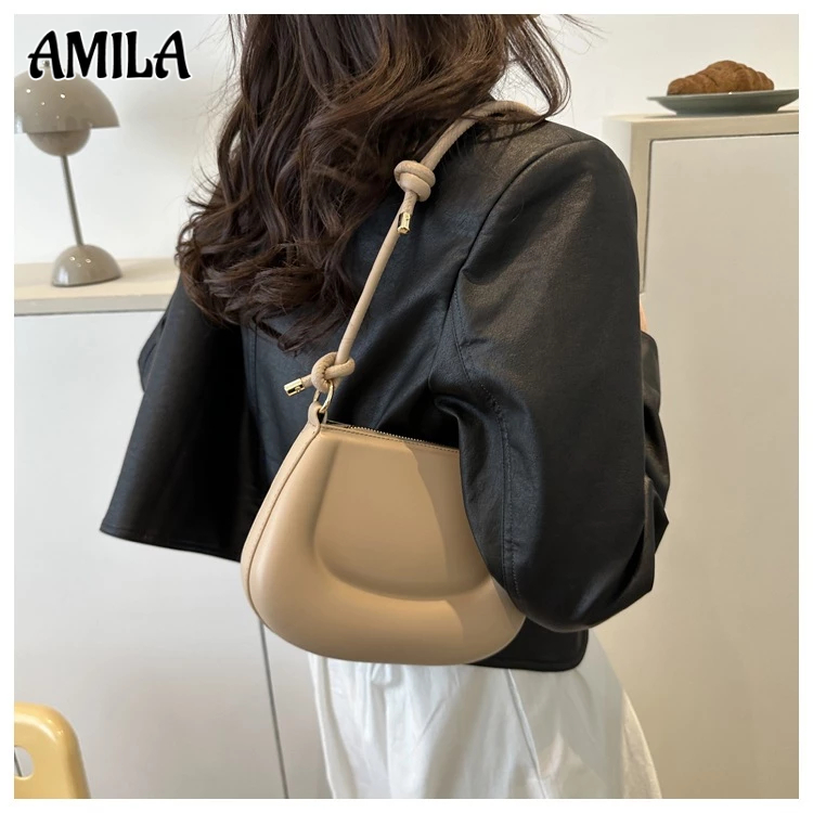 Amila กระเป๋าหนังลําลอง สะพายข้าง เรียบง่าย คุณภาพสูง แฟชั่นสําหรับผู้หญิง
