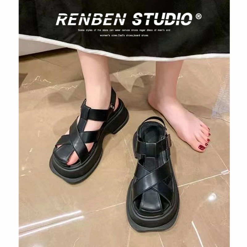 Renben รองเท้าแตะ Wedges รองเท้าแตะแบบสวม สวมใส่ง่าย เรียบง่ายและโปร่งเรียบง่ายรอบ Toe Low top สําหรับผู้หญิง