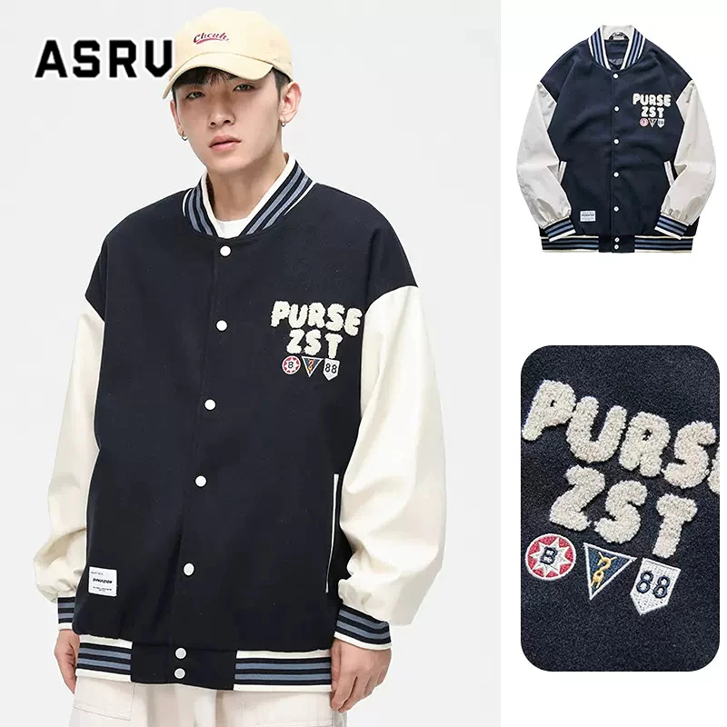 Asrv ชุดเสื้อแจ็กเก็ตเบสบอลลําลอง ทรงหลวม สไตล์อเมริกัน เหมาะกับฤดูใบไม้ร่วง สําหรับผู้ชาย และผู้หญิง