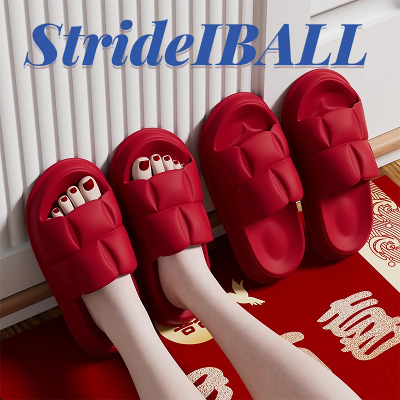 Strideiball. รองเท้าแตะ สีแดง สําหรับคู่รัก เฉลิมฉลอง ราศีปีใหม่ รองเท้าแตะสุดเท่