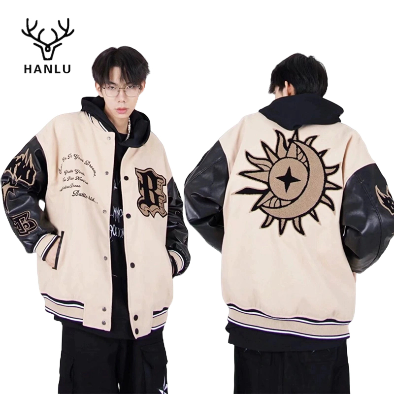 Hanlu เสื้อแจ็กเก็ตเบสบอล ปักลายดวงจันทร์ และดาว สไตล์ฮิปฮอป สตรีท สตรีท ย้อนยุค แฟชั่นฤดูใบไม้ร่วง
