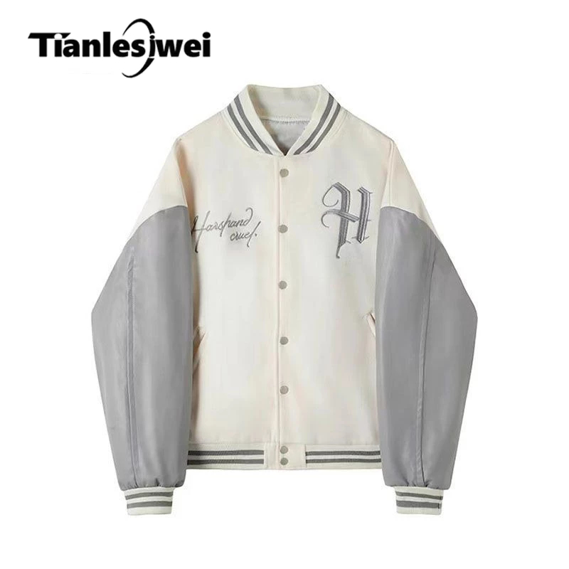TIANLESIWEI เสื้อแจ็กเก็ตเบสบอลลําลอง พิมพ์ลาย ทรงหลวม แฟชั่นฤดูใบไม้ร่วง สไตล์คู่รัก สําหรับผู้ชาย