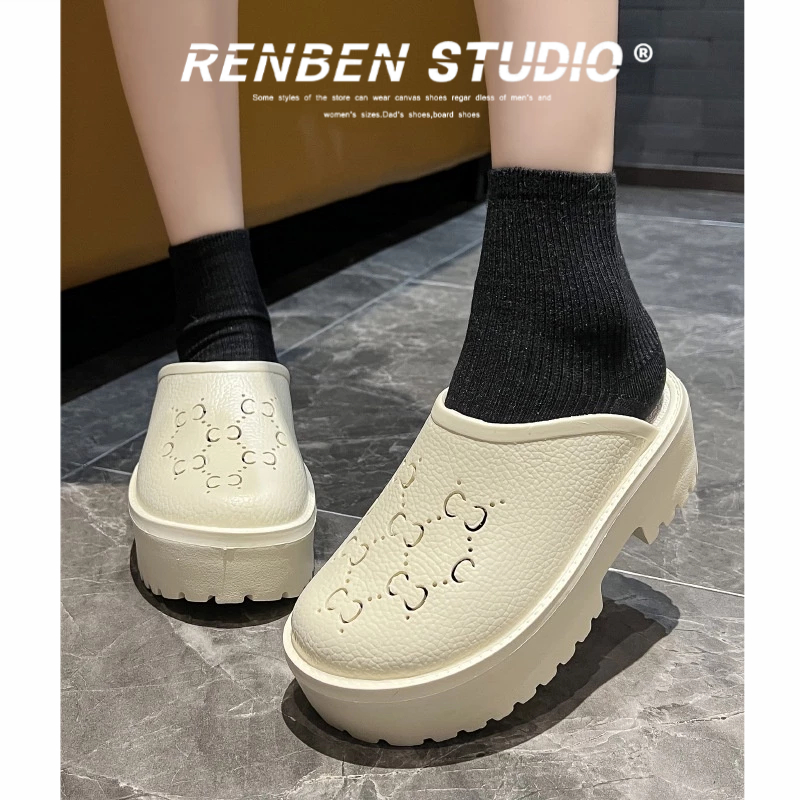 Renben รองเท้าแตะ Dongdong G สไตล์ใหม่กลวงหัวใหญ่รองเท้าแตะเพิ่มความสูงพื้นหนา
