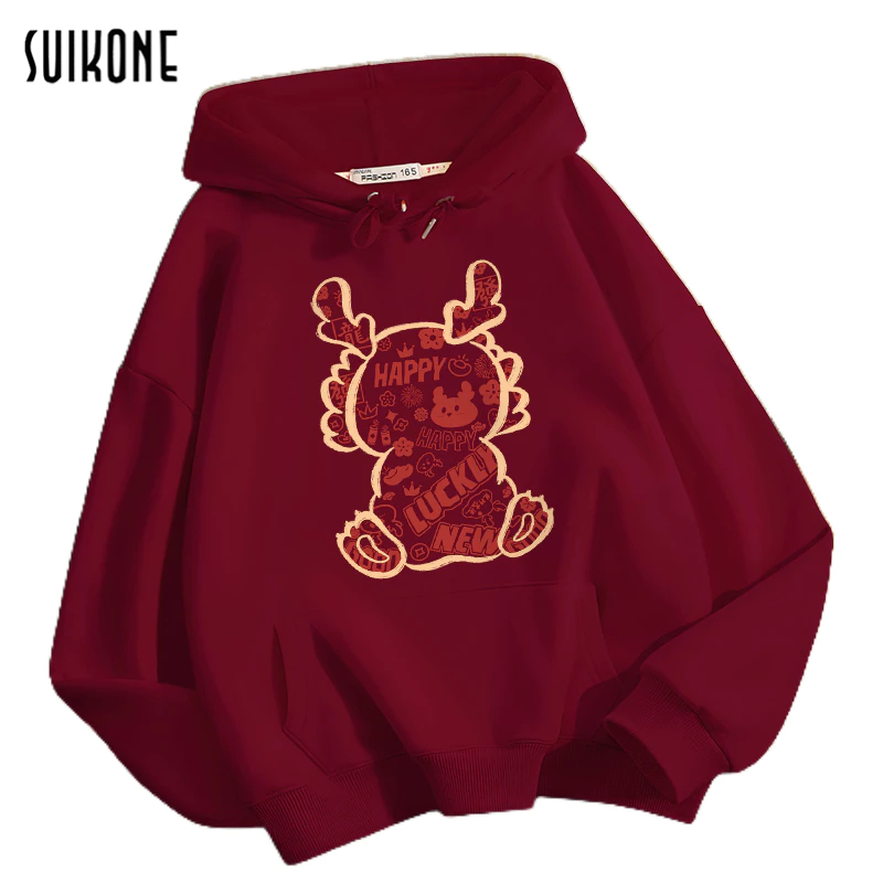 Suikone ใหม่ เสื้อกันหนาว แขนยาว มีฮู้ด พิมพ์ลายมังกร สไตล์จีน แฟชั่น สําหรับผู้ชาย และผู้หญิง