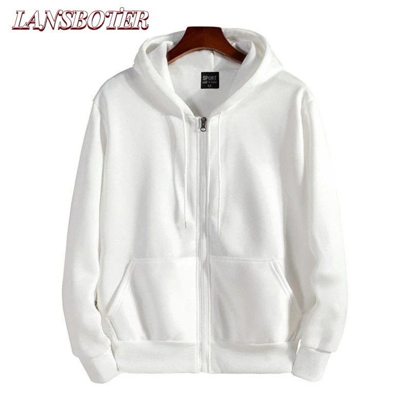 Lansboter เสื้อกันหนาวลําลอง มีฮู้ด ทรงหลวม มีซิป สีพื้น แฟชั่นฤดูใบไม้ผลิ และฤดูใบไม้ร่วง สําหรับผู้ชาย