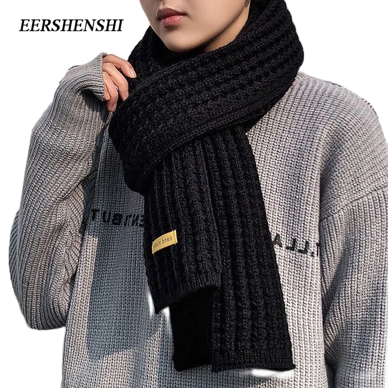 Eershenshi ผ้าพันคอลําลอง ผ้าถัก สไตล์ย้อนยุค เรียบง่าย เหมาะกับฤดูใบไม้ร่วง และฤดูหนาว สําหรับผู้ชาย