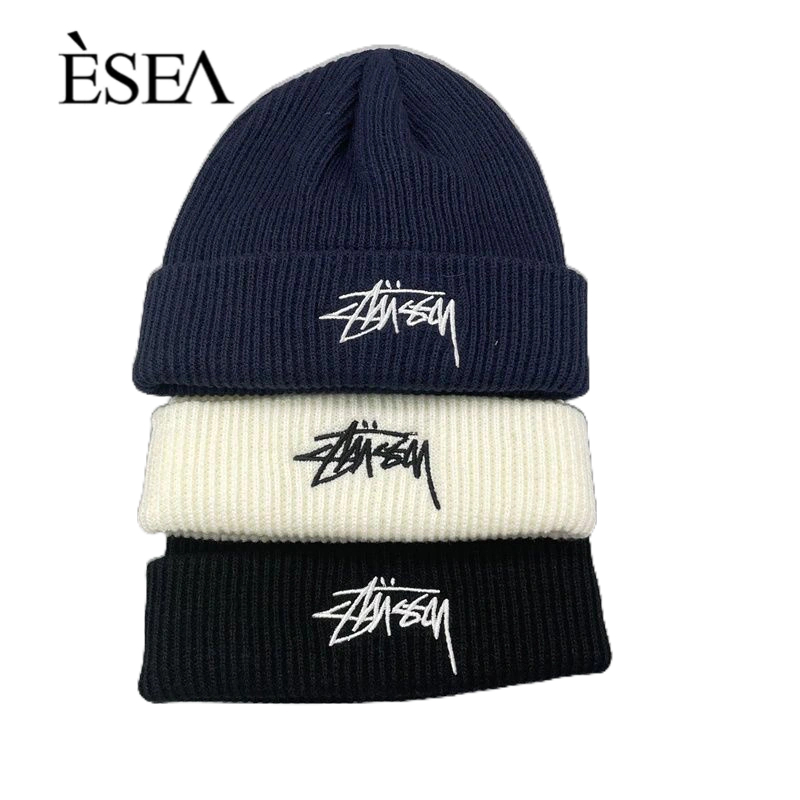 Esea หมวกถักนิตติ้ง พิมพ์ลายตัวอักษร สไตล์ยุโรป และอเมริกา ย้อนยุค ระดับไฮเอนด์ เหมาะกับฤดูใบไม้ร่วง และฤดูหนาว สําหรับผู้ชาย