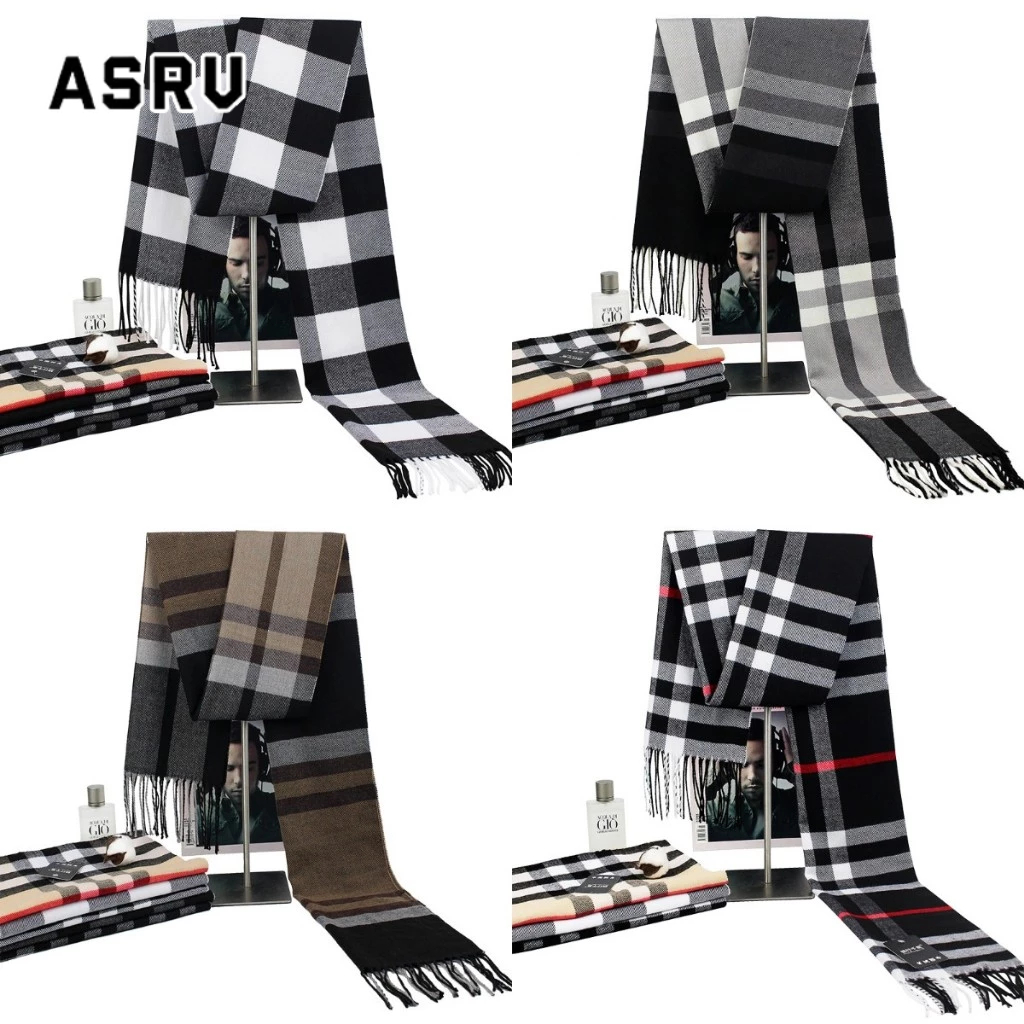 Asrv ผ้าพันคอ ผ้าแคชเมียร์ ลายสก๊อต สไตล์อังกฤษ ลําลอง เหมาะกับฤดูใบไม้ร่วง และฤดูหนาว สําหรับผู้ชาย และผู้หญิง