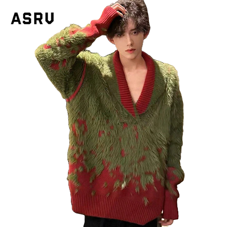 Asrv ฤดูใบไม้ร่วงและฤดูหนาว ไล่ระดับสี คอวี ม้าน้ํา ผม เสื้อกันหนาว ฤดูใบไม้ร่วงและฤดูหนาว ขี้เกียจ ระดับไฮเอนด์ เสื้อกันหนาวลําลอง สําหรับผู้ชาย และผู้หญิง
