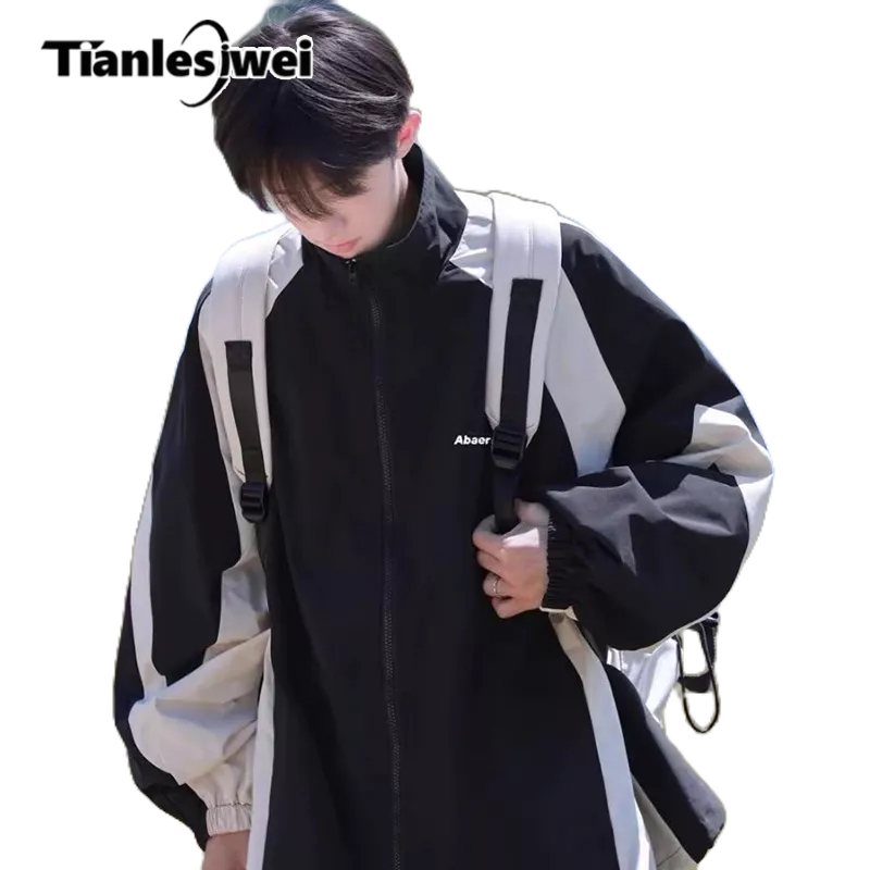 TIANLESIWEI เสื้อแจ็กเก็ตลําลอง ป้องกันแดด ลายทาง สไตล์อเมริกัน แฟชั่นสําหรับผู้ชาย
