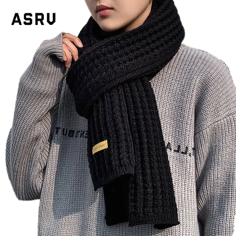 Asrv ผ้าพันคอ ผ้าถัก หนา อบอุ่น สีพื้น สไตล์เกาหลี ฤดูใบไม้ร่วง และฤดูหนาว สําหรับผู้ชาย และผู้หญิง