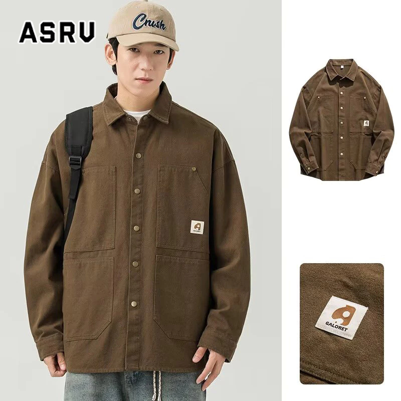 Asrv เสื้อเชิ้ตแขนยาวลําลอง ผ้าฝ้ายแท้ ทรงหลวม สไตล์ญี่ปุ่น สําหรับผู้ชาย และผู้หญิง
