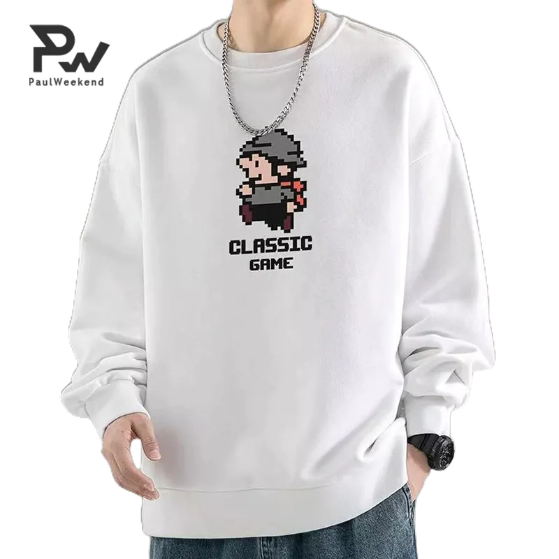 PaulWeekend เสื้อกันหนาวแขนยาว คอกลม ทรงหลวม สไตล์ญี่ปุ่น สําหรับผู้ชาย