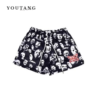 YOUTANGกางเกงขาสั้นผู้ชาย, สไตล์ยุโรปและอเมริกาอินเทรนด์สตรีทผู้ชายพิมพ์ athleisure หลวม, กางเกงขาสั้นผู้ชายระบายอากาศ