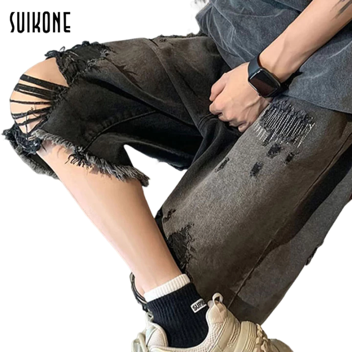Suikone ใหม่ กางเกงยีนขาสั้นลําลอง ทรงหลวม คุณภาพสูง สไตล์ญี่ปุ่น ฮาราจูกุ อเมริกัน เรโทร แฟชั่น