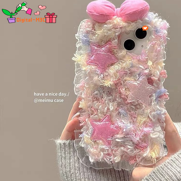 เคสโทรศัพท์มือถือ ผ้ากํามะหยี่ขนนิ่ม ลายดาว ลูกไม้ สําหรับ Apple 15 14 13 12 11