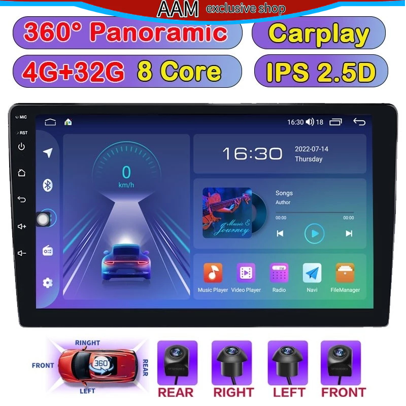 4g+32g 9/10 นิ้ว【8 Core + Carplay + กล้อง 360 องศา】เครื่องเสียงรถยนต์ Android พร้อมกล้อง 360 หน้าจอ IPS รองรับ GPS WIFI RDS ฟังก์ชั่นบลูทูธ Android Head Unit