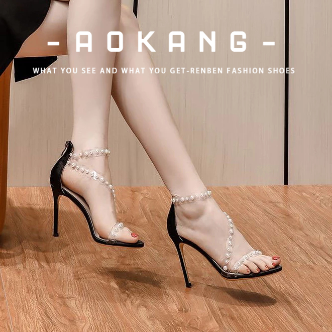 Aokang Niche Design Sense Word พร้อมรองเท้าแตะผู้หญิงดีกับรองเท้าส้นสูงเปิดเซ็กซี่คนดังอารมณ์